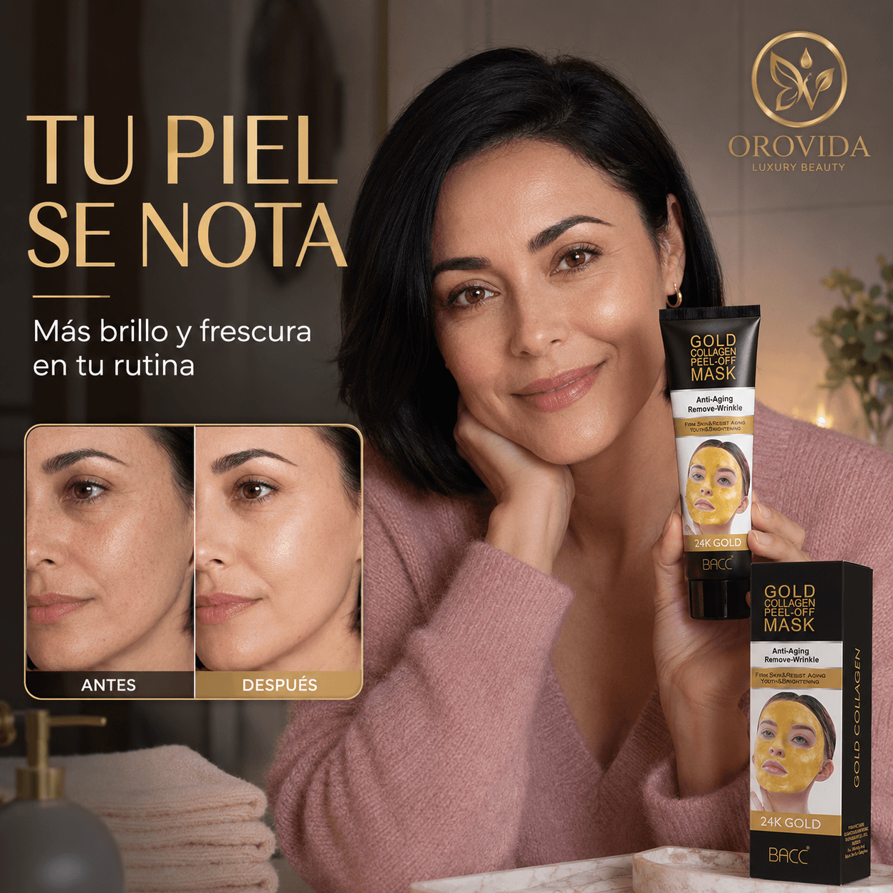 OROVIDA®: La mascarilla de colágeno y oro que minimiza arrugas y patas de gallo al instante.2X1