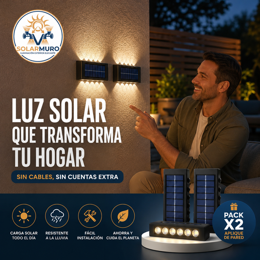 SOLARMURO®: El pack de 2 apliqués solares bidireccionales de 12 LED esenciales para tus muros exteriores.