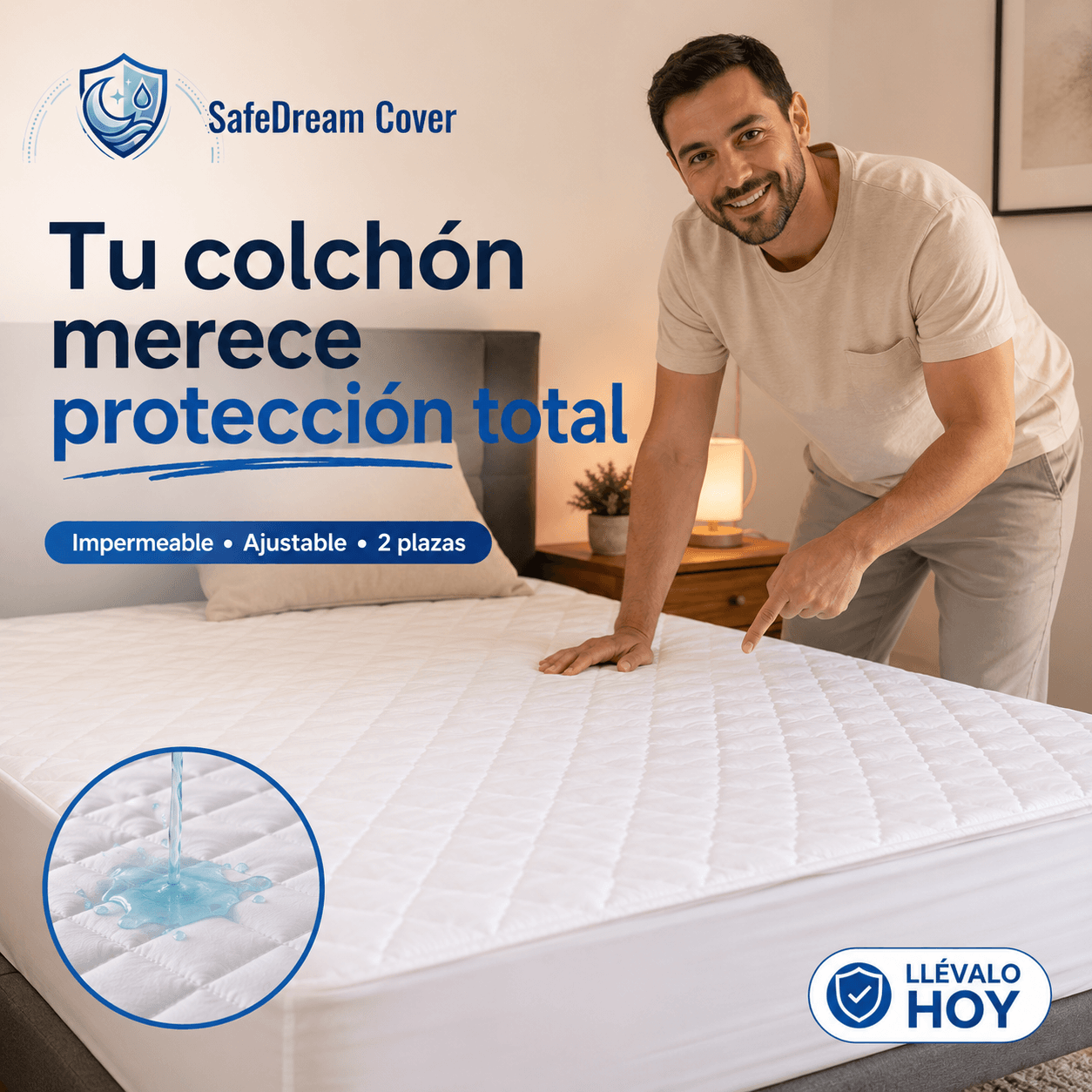 SAFEDREAM COVER®: El protector impermeable y acolchado que cuida tu colchón de todo derrame al instante.