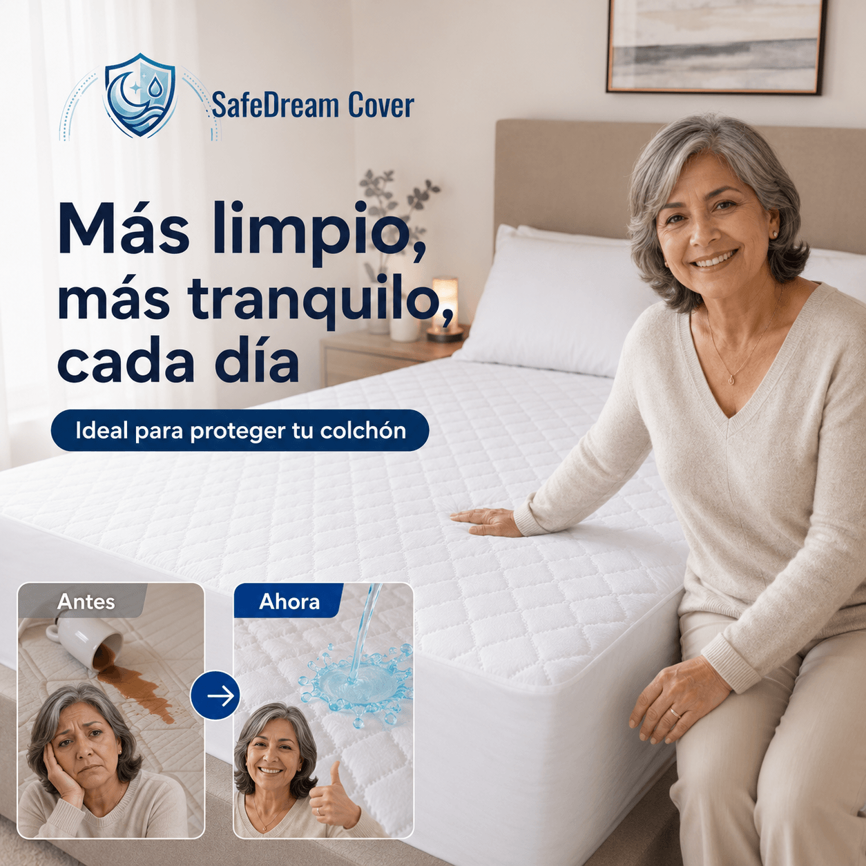 SAFEDREAM COVER®: El protector impermeable y acolchado que cuida tu colchón de todo derrame al instante.