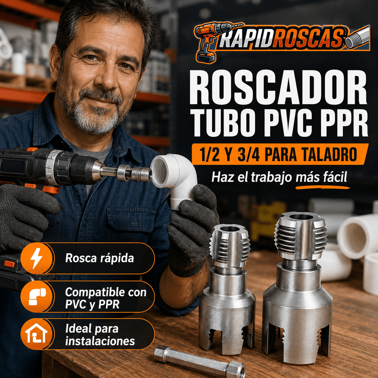RAPIDROSCAS®: El adaptador para taladro que te permite hacer hilos en tubos de PVC al instante.