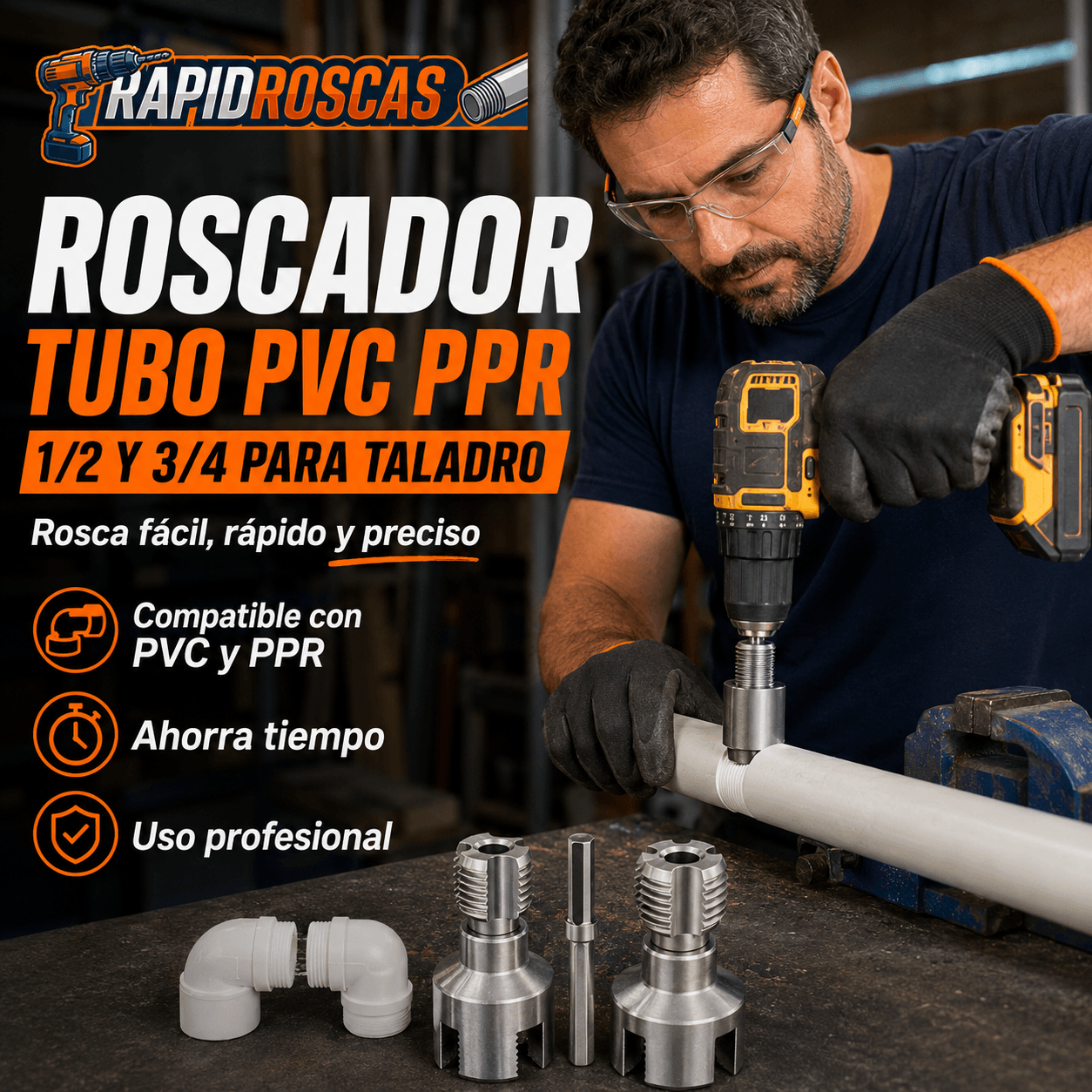 RAPIDROSCAS®: El adaptador para taladro que te permite hacer hilos en tubos de PVC al instante.