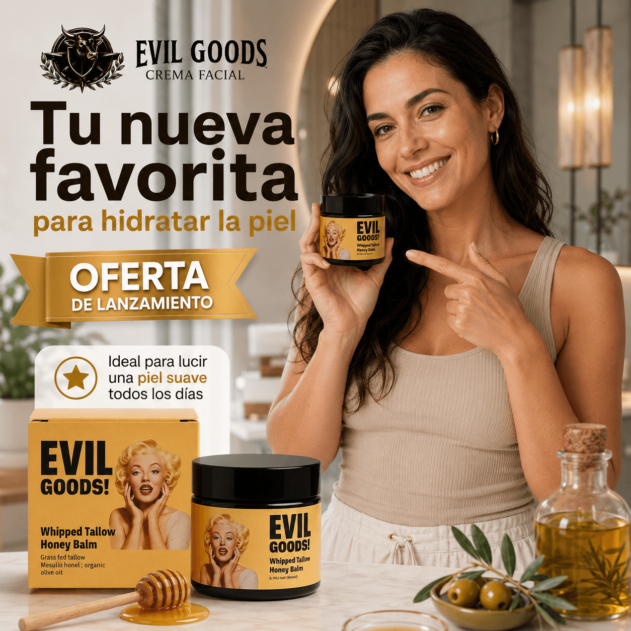 EVIL GOODS®: El bálsamo facial de sebo de res que entrega una hidratación profunda al instante.