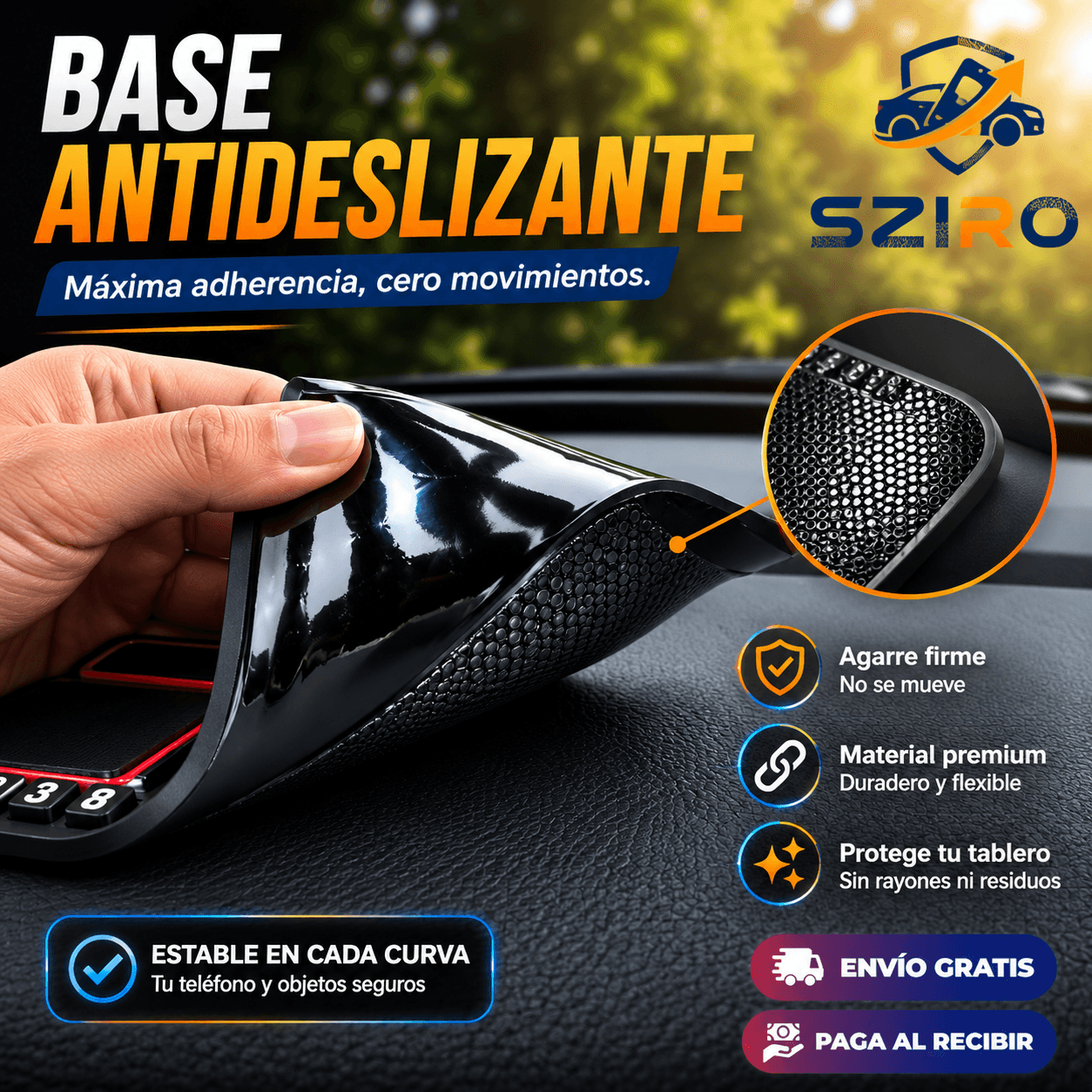 SZIRO®: La alfombrilla soporte antideslizante que mantiene tu teléfono y llaves firmes en el tablero.