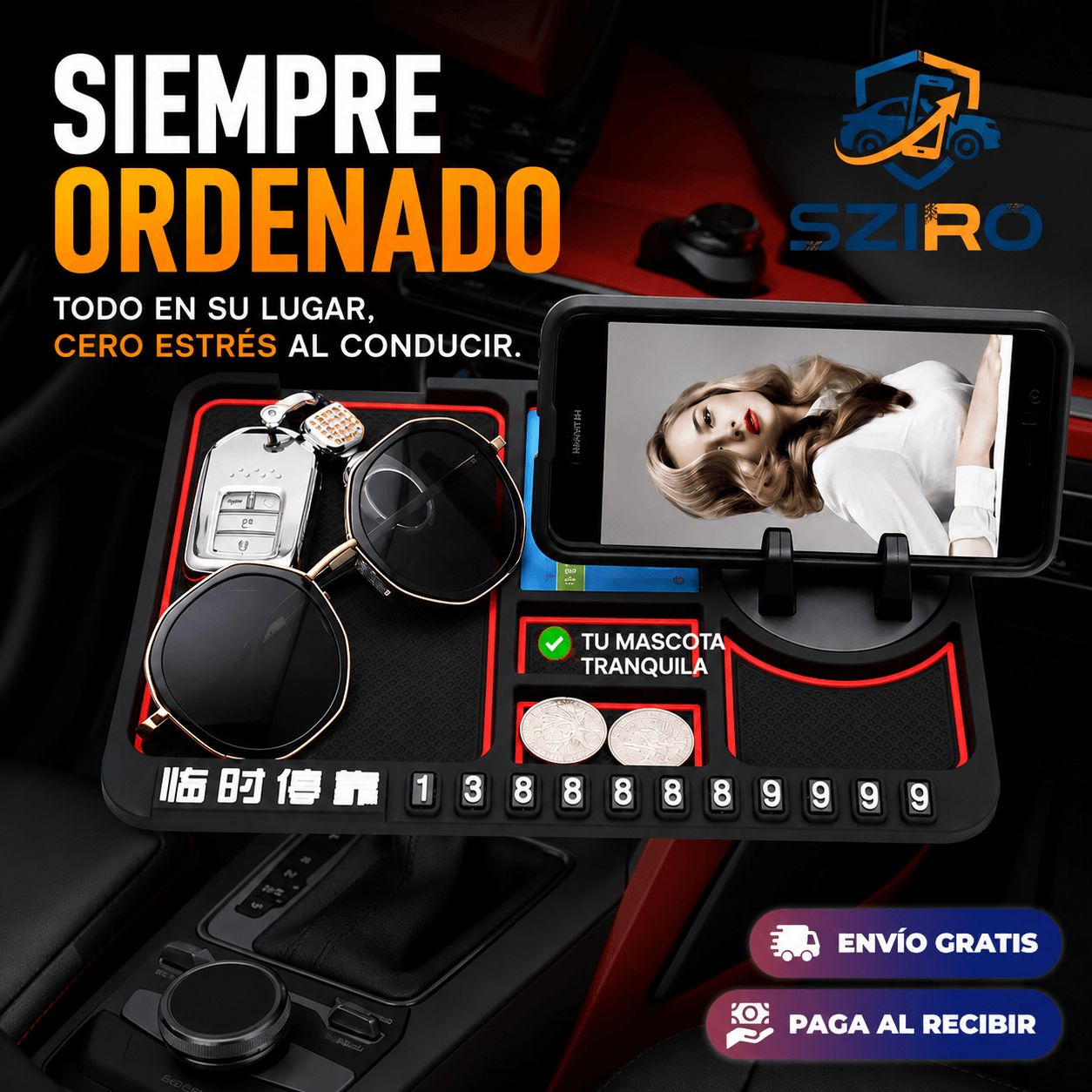 SZIRO®: La alfombrilla soporte antideslizante que mantiene tu teléfono y llaves firmes en el tablero.