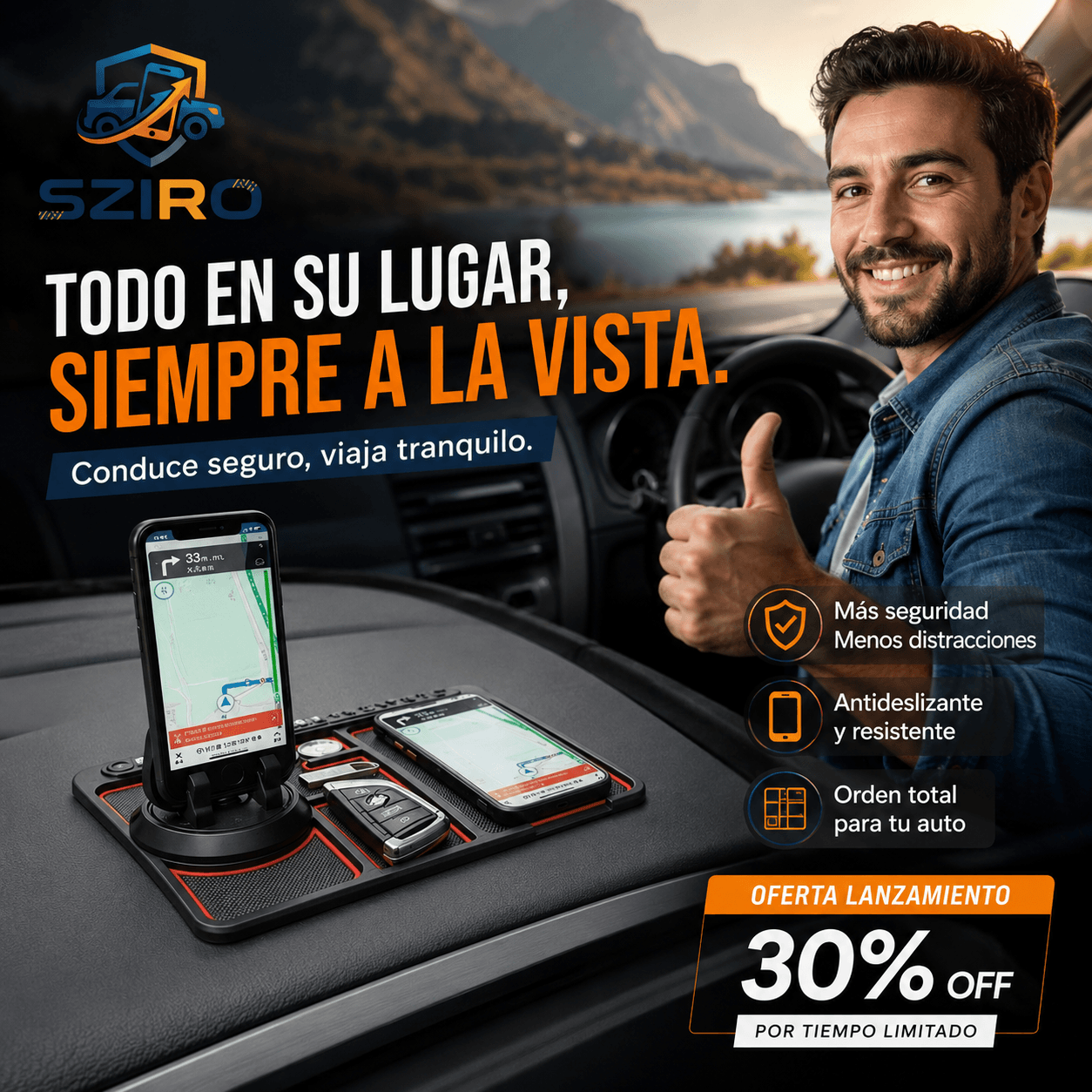 SZIRO®: La alfombrilla soporte antideslizante que mantiene tu teléfono y llaves firmes en el tablero.