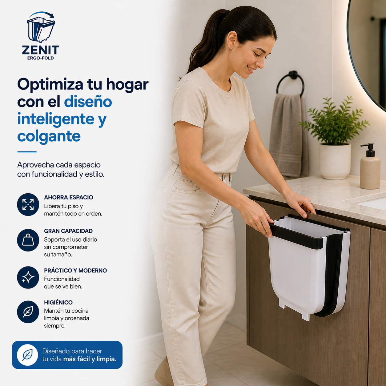 ZENIT®️: El basurero plegable que revoluciona el espacio en tu cocina.