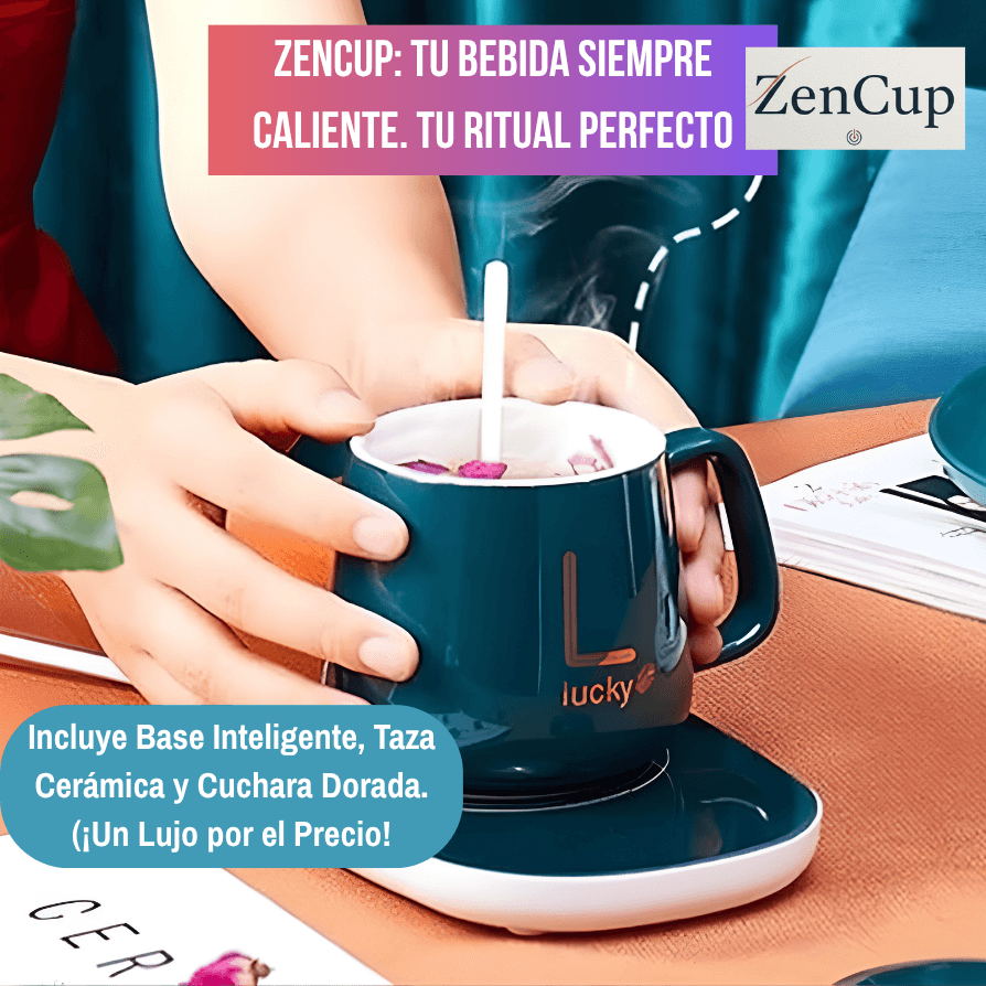 ZenCup®️ - Set de Taza y Base Calefactora. El Fin del Café Frío. Tu Momento Perfecto