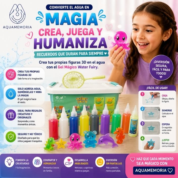AQUAMEMORIA®️: Crea figuras mágicas de gel que cobran vida en el agua.