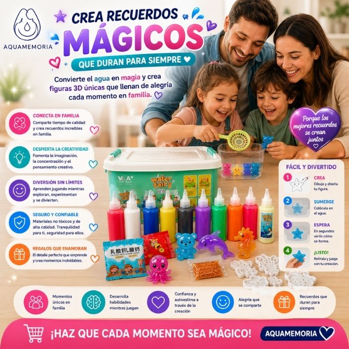AQUAMEMORIA®️: Crea figuras mágicas de gel que cobran vida en el agua.