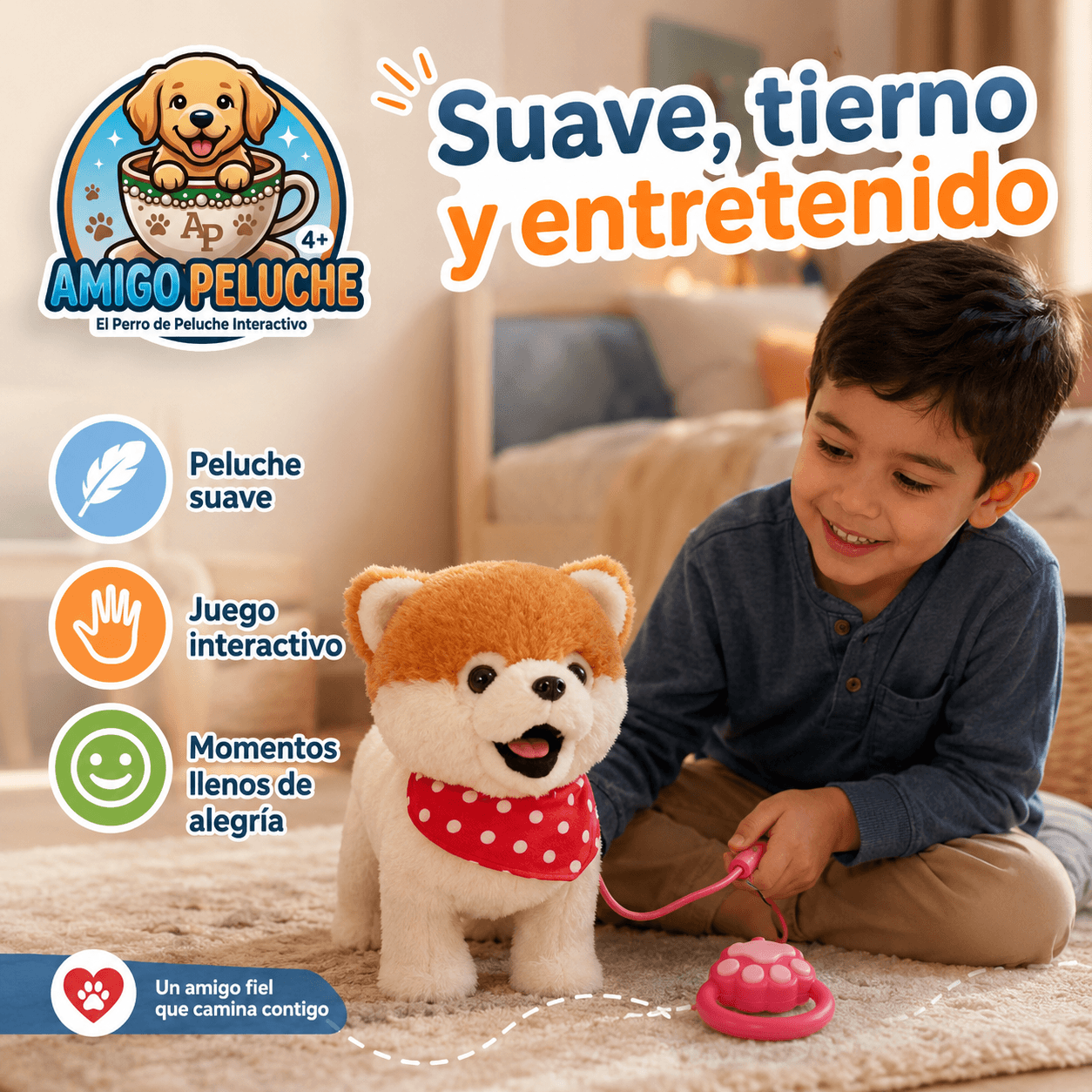AMIGO PELUCHE®: El perro de peluche interactivo que camina, habla y ladra al instante.