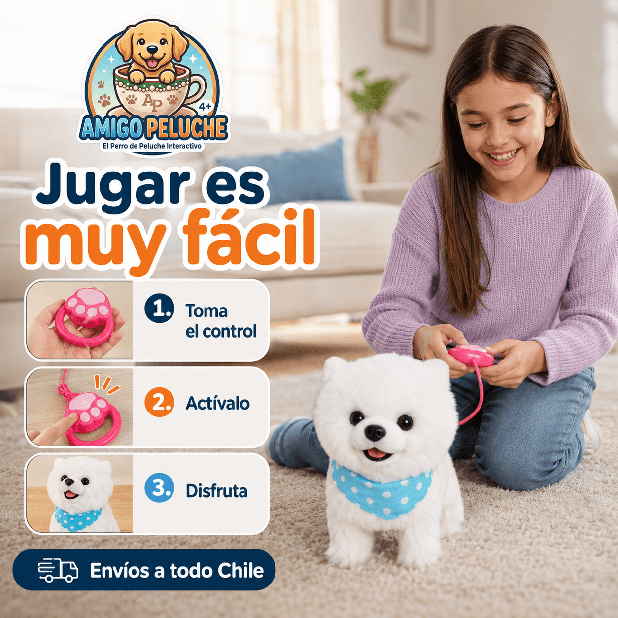 AMIGO PELUCHE®: El perro de peluche interactivo que camina, habla y ladra al instante.