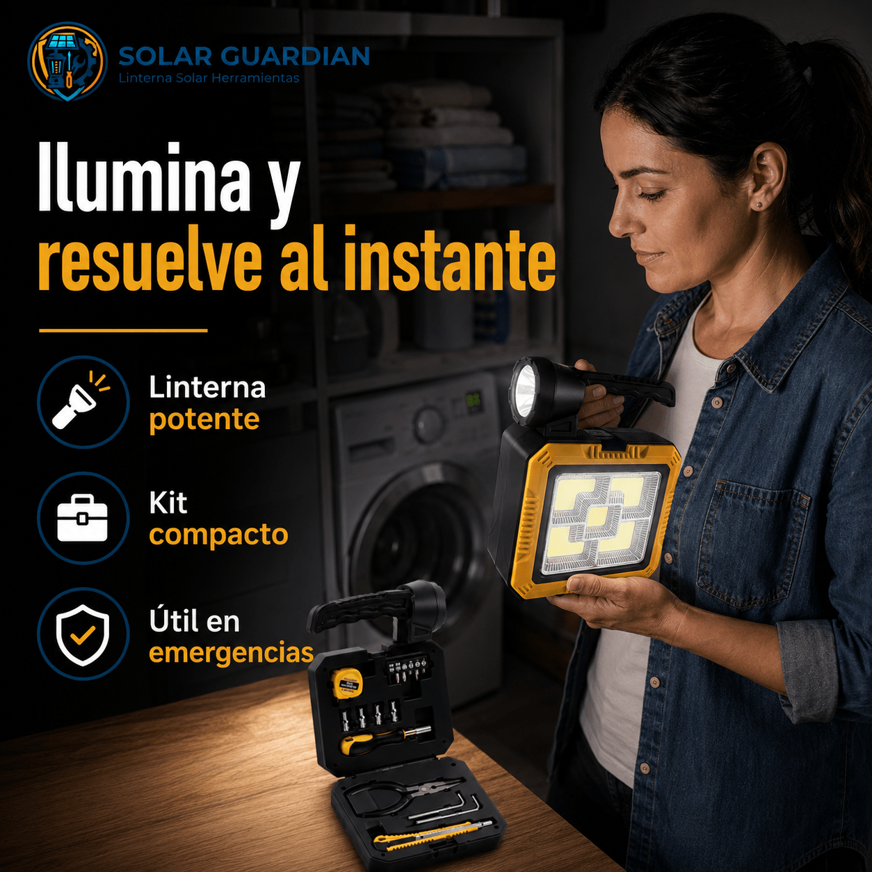 SOLAR GUARDIAN®: La linterna solar 2 en 1 con caja de herramientas que te salva de emergencias al instante.