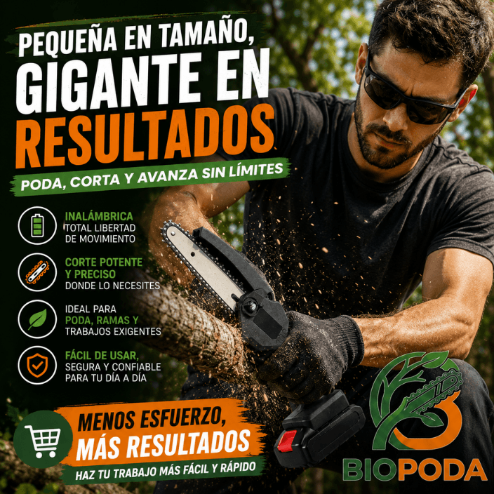 BIOPODA®️: La Mini Sierra 48V que transforma el cuidado de tu jardín.