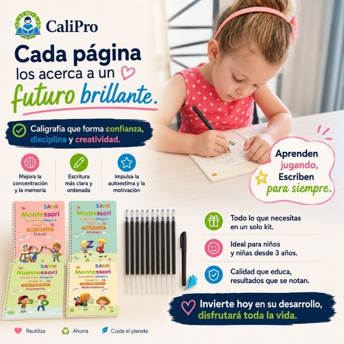 Calipro®️: El cuaderno mágico Montessori que enseña a escribir jugando.