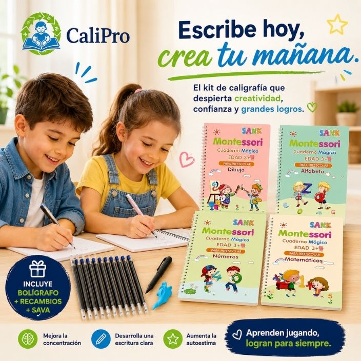 Calipro®️: El cuaderno mágico Montessori que enseña a escribir jugando.