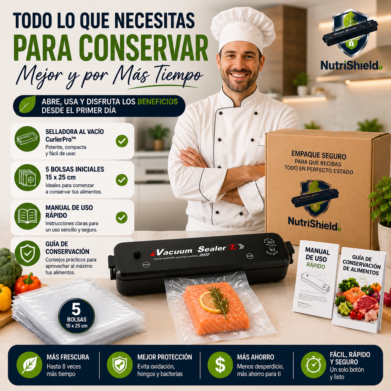 NUTRISHIELD®️: Haz que tus alimentos duren hasta 8 veces más frescos.