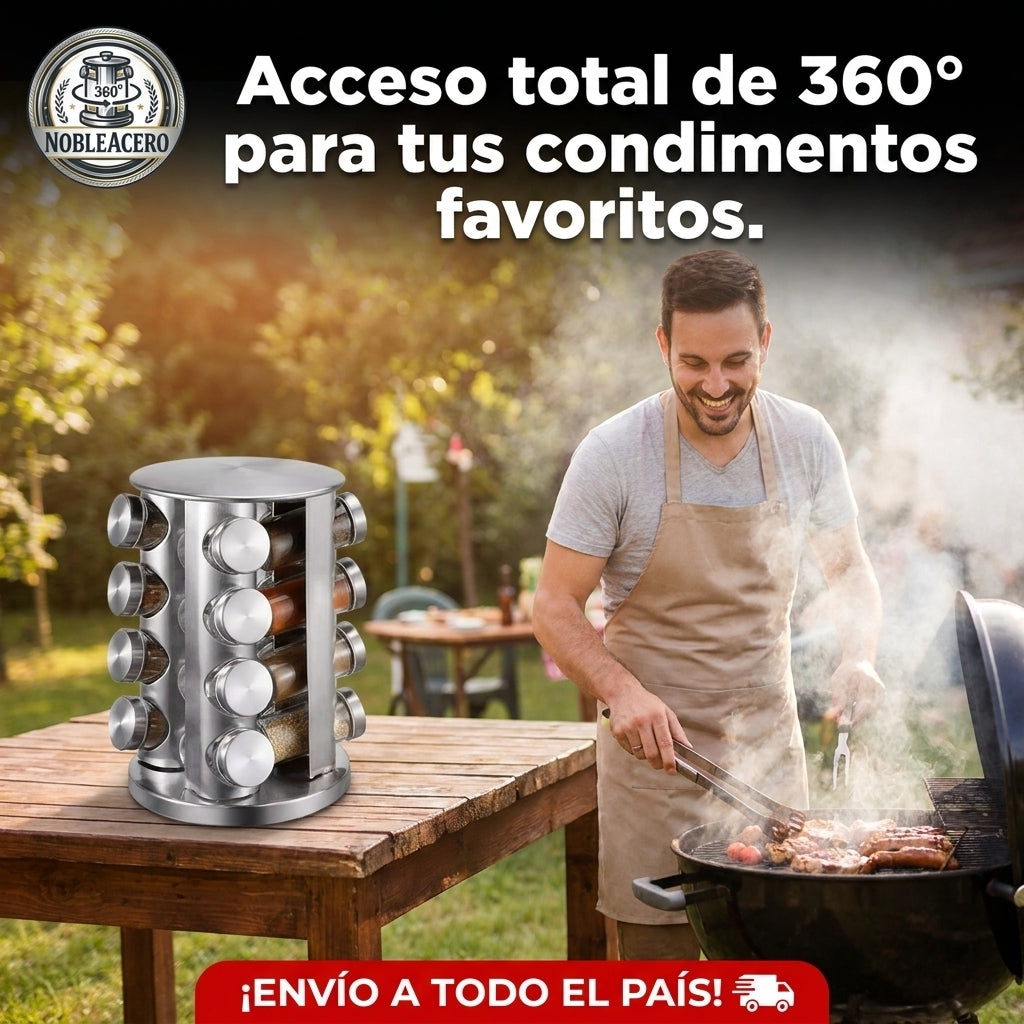 NobleAcero®️: El Condimentero Giratorio de 16 piezas que ordena tu cocina.