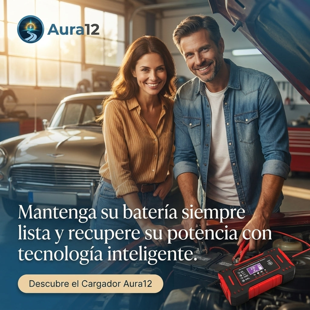 Aura12®️ - Cargue y repare sus baterías de forma segura y sencilla, sin conocimientos de mecánica.