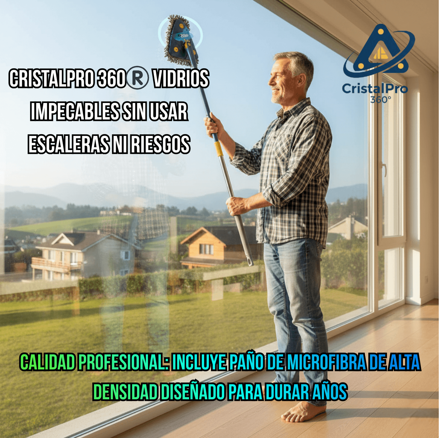 CristalPro 360®️ - Vidrios impecables y techos sin polvo, sin usar escaleras ni riesgos