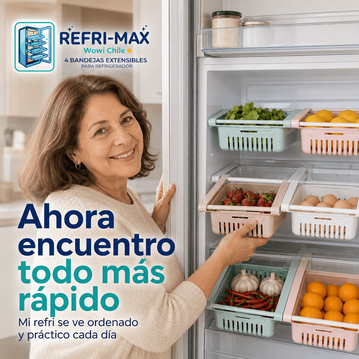 REFRI-MAX®: El pack de 4 bandejas extensibles que duplica el espacio de tu refrigerador al instante.