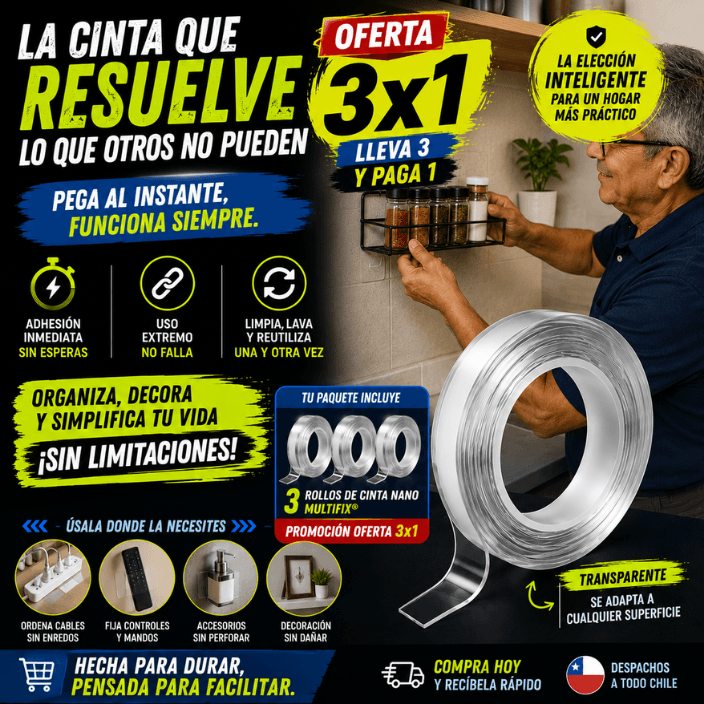 MULTIFIX®️: La Cinta Nano que pega todo sin dañar tus paredes. (Oferta 3x1)