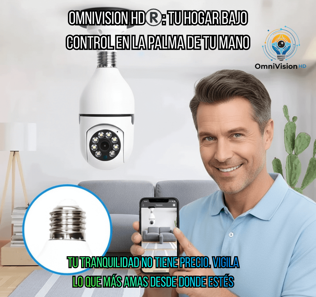 OmniVision HD®️- Cámara Ampolleta WIFI: Vigila tu hogar donde estés con visión 360°