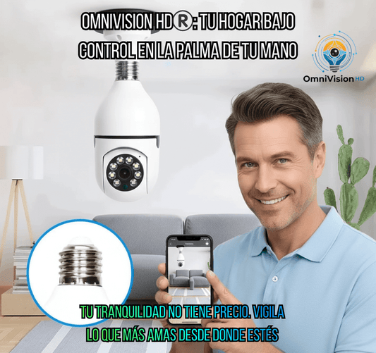 OmniVision HD®️- Cámara Ampolleta WIFI: Vigila tu hogar donde estés con visión 360°