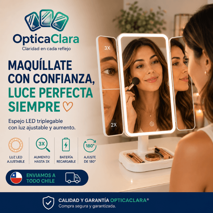 OPTICACLARA®️: Estilo, luz y organización en un solo espejo de alta gama.