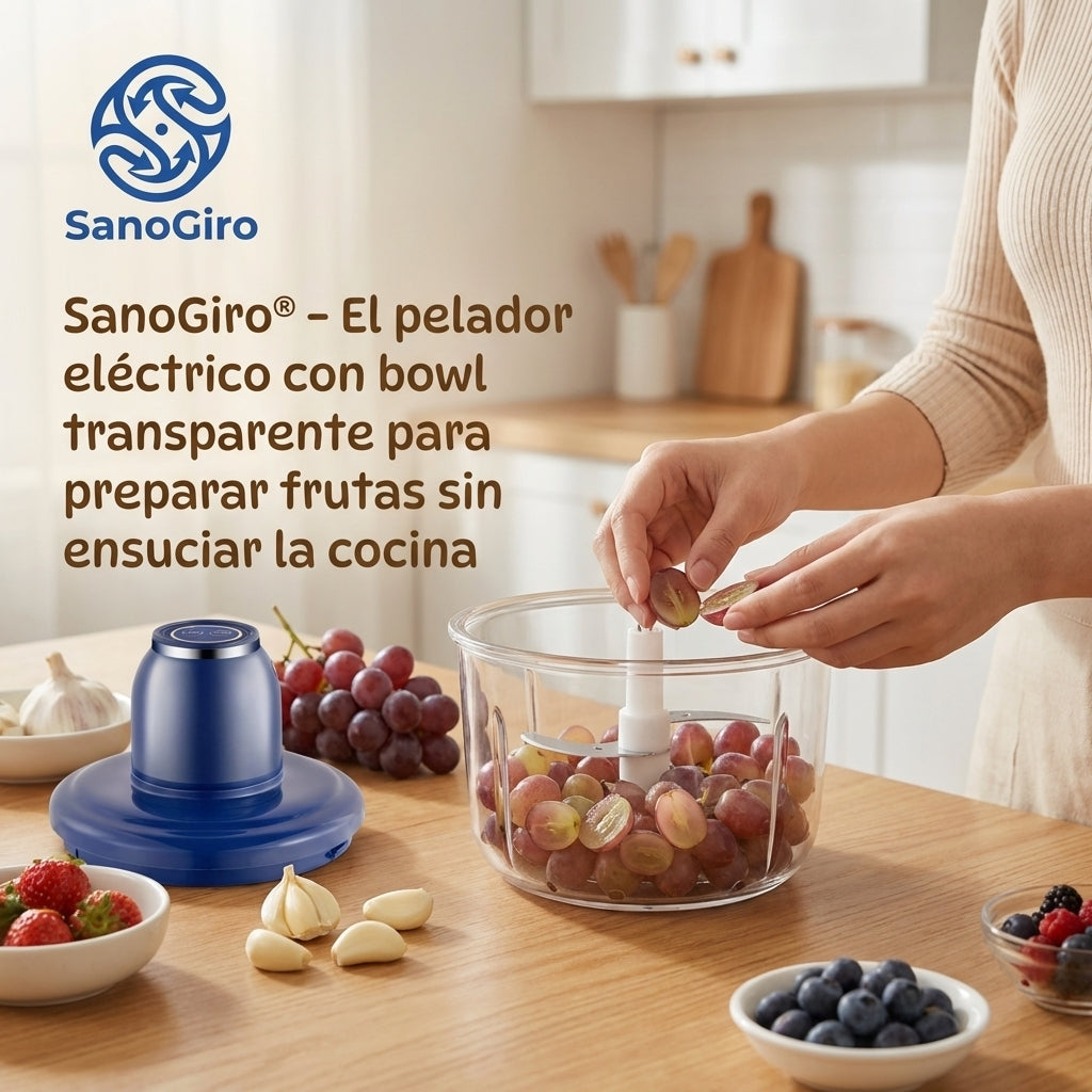 SanoGiro®️  Pela frutas pequeñas en segundos con rotación automática y hoja de acero inoxidable