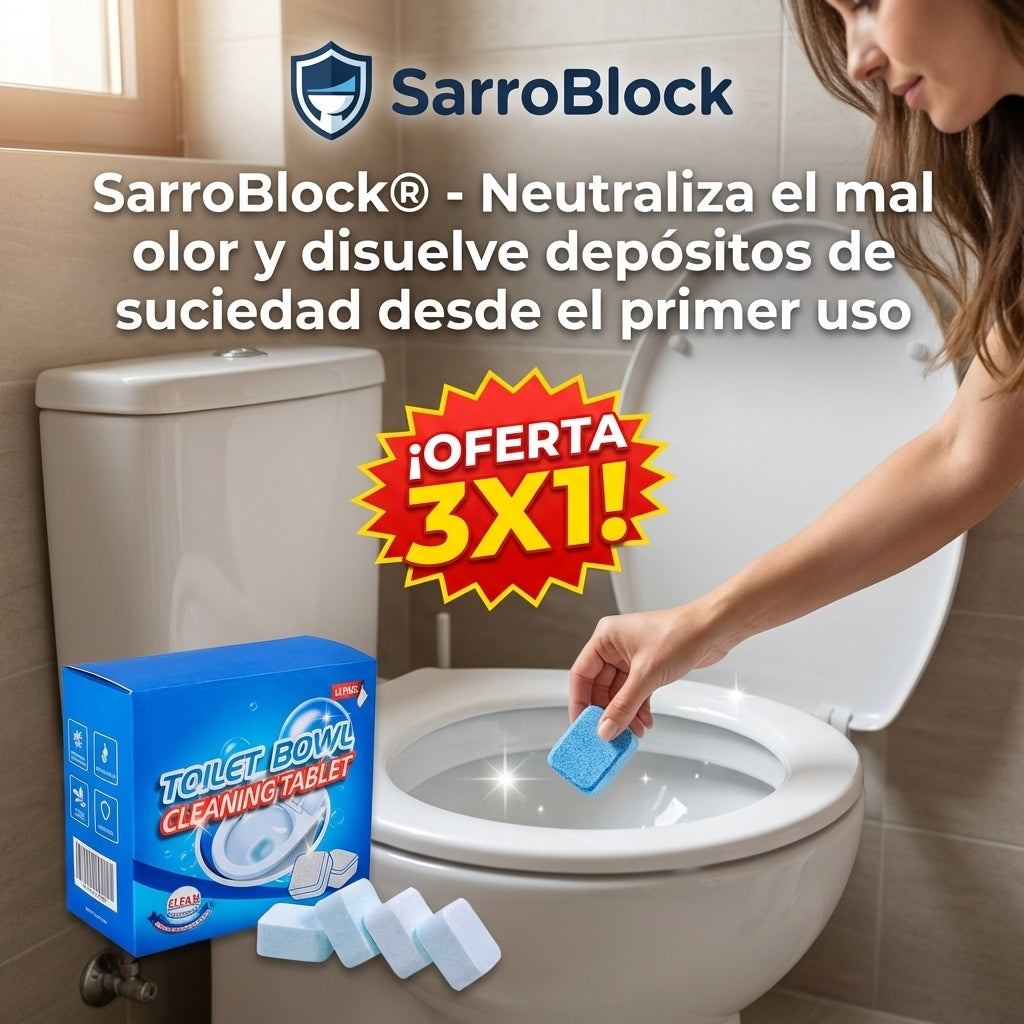 SarroBlock®️ - Pastillas de limpieza profunda con acción antibacteriana superior al 99% para tu baño. Oferta 3x1
