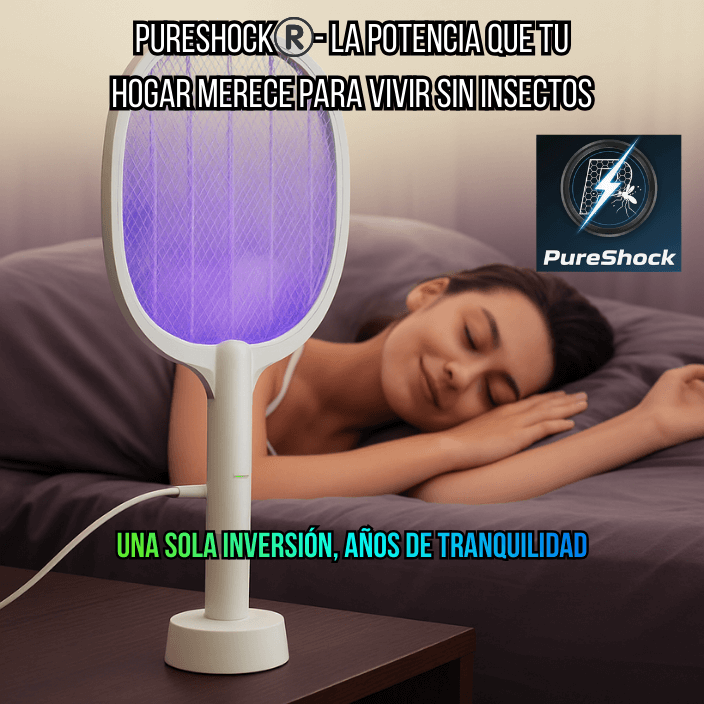 PureShock®️ - Raqueta Mata Moscas Profesional: Potencia de 2500V y Recarga Directa